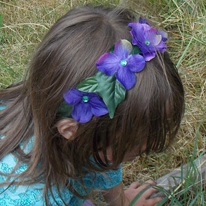 Deep Purple Flower Crown, Purple Flower Headband with Gems and Green Leaves, Woodland Fairy Crown image 1