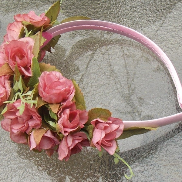 Wild Rose Fairy Flower Headband Rosebud Floral Crown Fascinator for Fairies, Flowergirls, or Brides G08