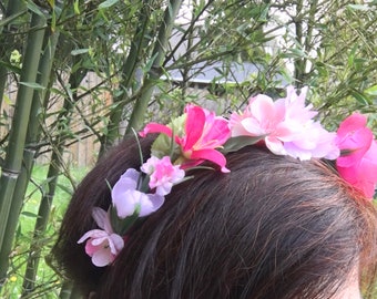 Pink Flower Crown, Pink Floral Headband, Spring Bridal Crown, Pink Fairy Crown, B18