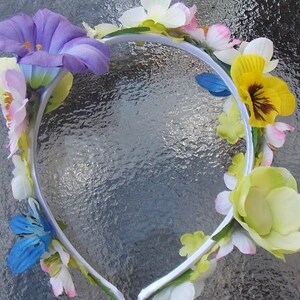 Fairy Flower Garland Floral Crown  Headband with Mixed Blossoms in Pink, Yellow, Green, Blue, and Purple A15