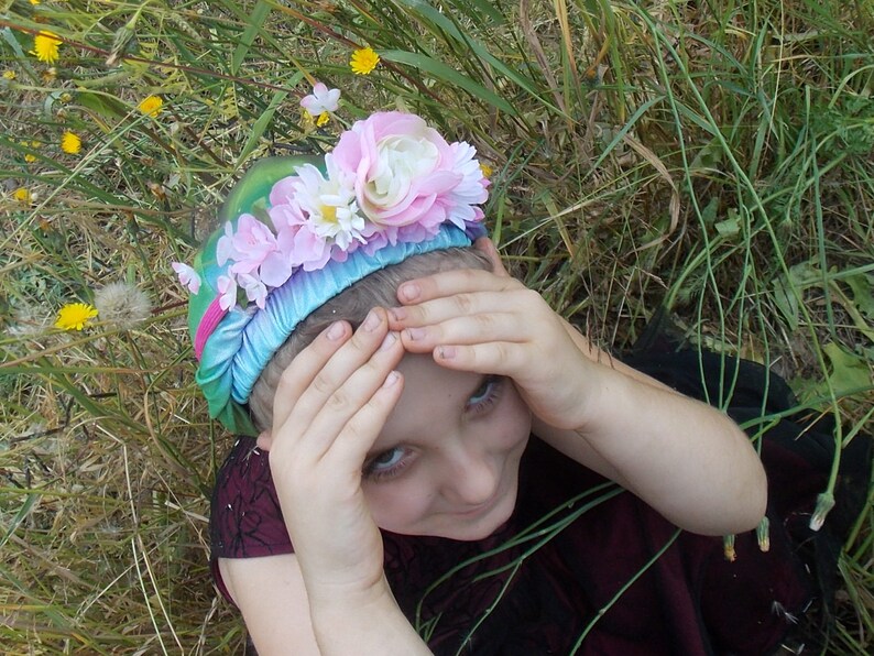 Pink Flower Crown, Pink Flower Headband, Pink Fairy Headpiece, Flower Girl Halo, Spring Wedding Crown, Summer Wedding Crown, Fairy Costume image 5