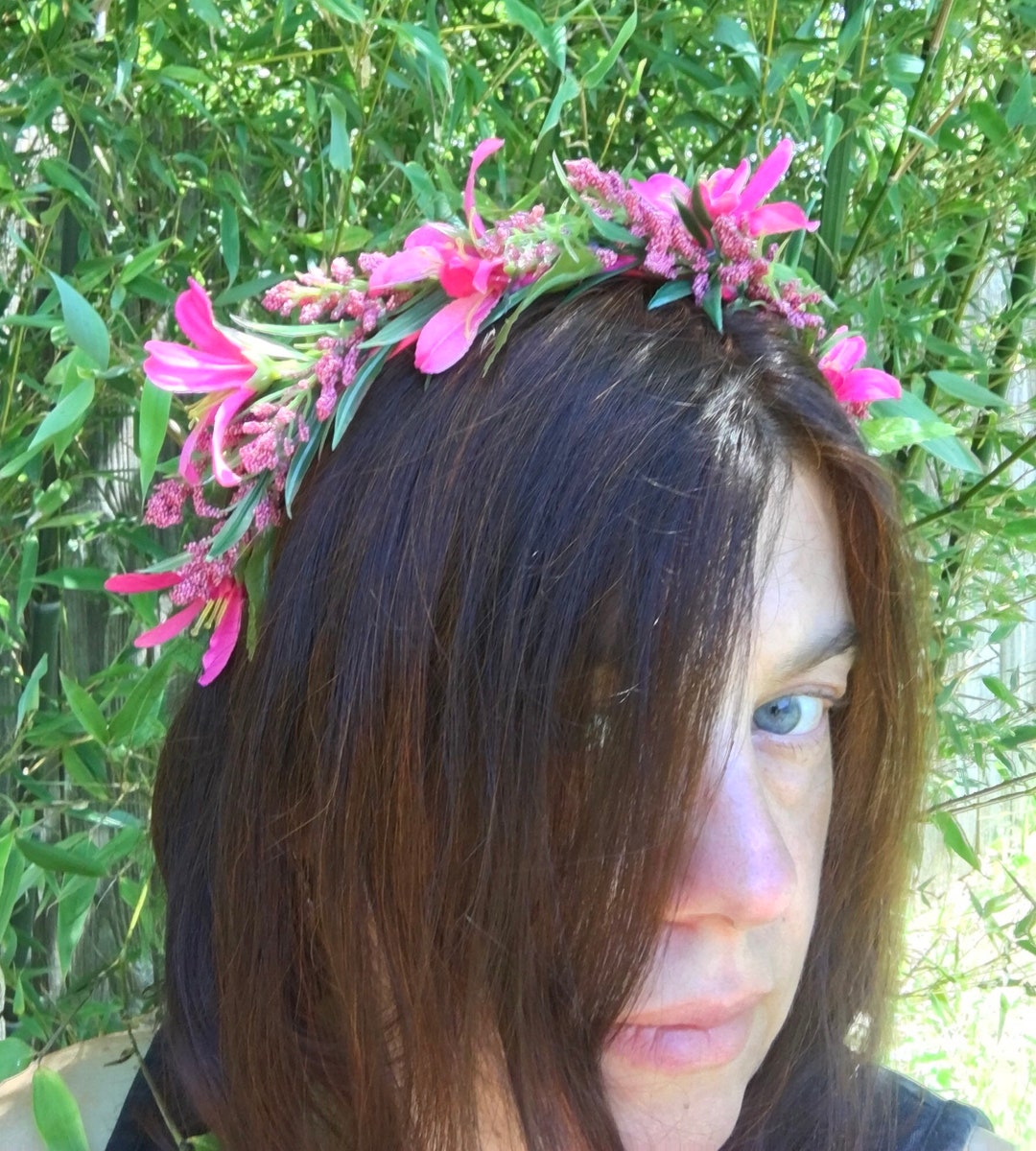 Deep Pink Lily Flower Headband, Pink Lily Crown, Magenta Flower Garland