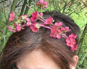 Pink Apple Blossom Crown, Spring Flower Crown, Cherry Blossom Headband, Fruit Blossom Headpiece, Spring Wedding, D09