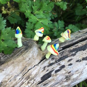 Rainbow Swirl Glow-in-the-Dark Miniatur Pilze, Set von fünf winzigen Pilznadeln, leuchtende Pilze für Feengärten oder Terrariums
