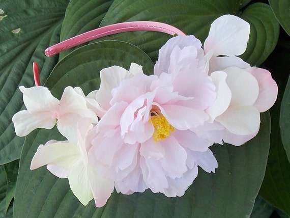 Thin Headband- Pink Peonies Thin Headband- Pink Peonies