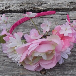 Pink Flower Crown, Pink Flower Headband, Pink Fairy Headpiece, Flower Girl Halo, Spring Wedding Crown, Summer Wedding Crown, Fairy Costume image 2