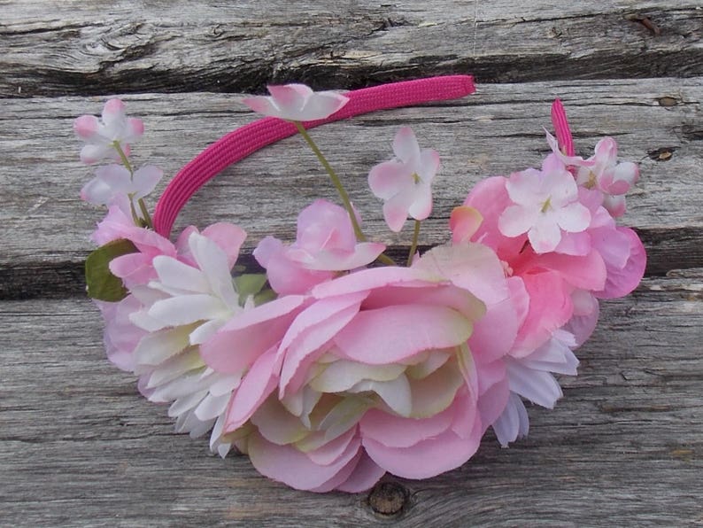 Pink Flower Crown, Pink Flower Headband, Pink Fairy Headpiece, Flower Girl Halo, Spring Wedding Crown, Summer Wedding Crown, Fairy Costume image 2