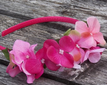 Hot Pink Flower Crown, Pink Hydrangea Headband, Hot Pink Hydrangea Crown, Pink Floral Crown, Pink Wedding Crown, Flower Girl Crown, F01