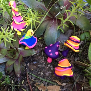 Whimsical Fairy Mushrooms, Polymer Clay Mushrooms, Set of Five Tiny Mushrooms on Pins for Fairy Gardens or Terreriums, Decorative Mushrooms
