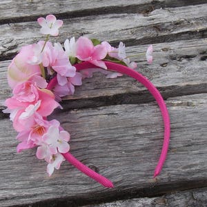 Pink Flower Crown, Pink Flower Headband, Pink Fairy Headpiece, Flower Girl Halo, Spring Wedding Crown, Summer Wedding Crown, Fairy Costume image 3