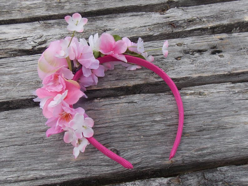 Pink Flower Crown, Pink Flower Headband, Pink Fairy Headpiece, Flower Girl Halo, Spring Wedding Crown, Summer Wedding Crown, Fairy Costume image 3