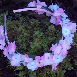 Pink and White Flower Crown, Pink Floral Headband, Pink Bridal Crown, Pink Flower Girl Crown, Spring Bridal Headpiece, Spring Wedding