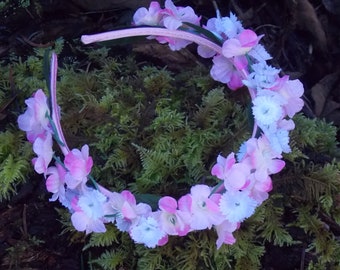 Pink and White Flower Crown, Pink Floral Headband, Pink Bridal Crown, Pink Flower Girl Crown, Spring Bridal Headpiece, Spring Wedding