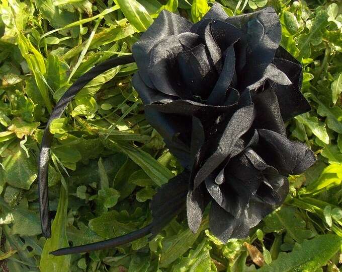 Black Rose Flower Crown Black Rose Fascinator Halloween Etsy