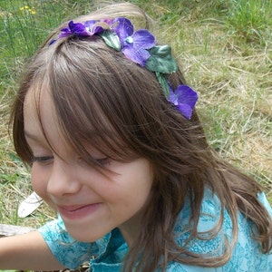 Deep Purple Flower Crown, Purple Flower Headband with Gems and Green Leaves, Woodland Fairy Crown image 4