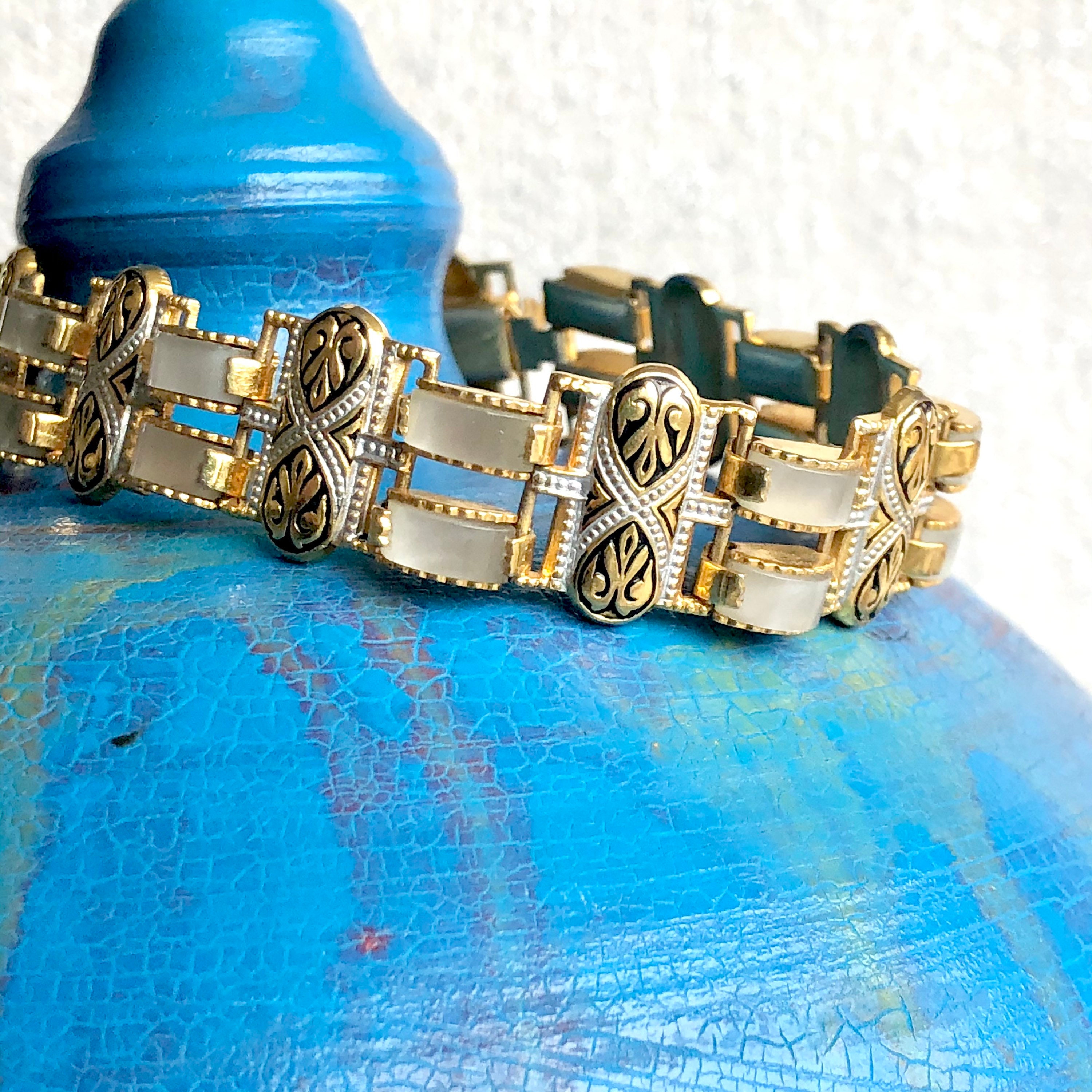 Gold Tone Damascene Bracelet. Etsy UK