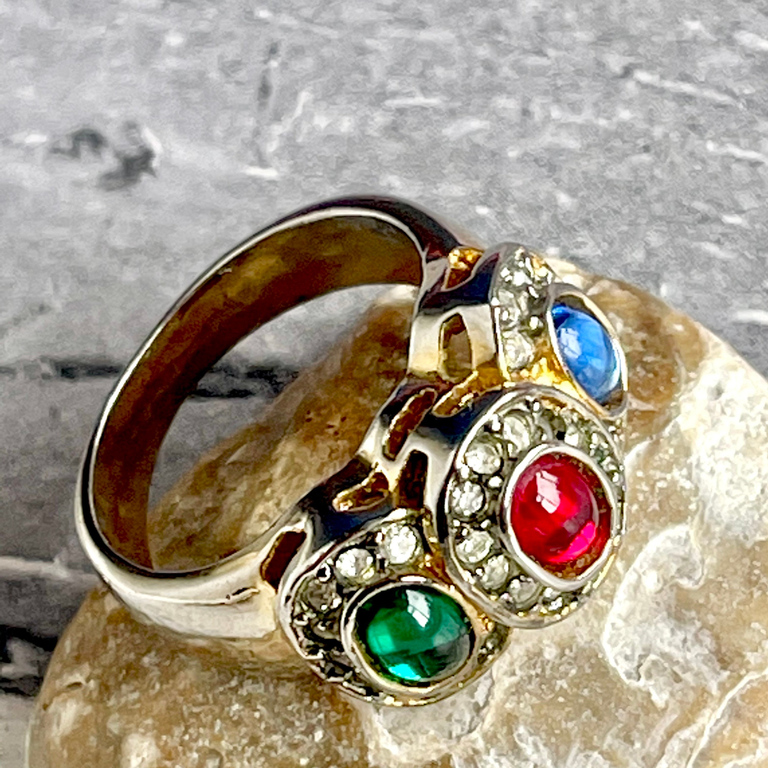 Silver & gold tone glass stone ring. Etsy