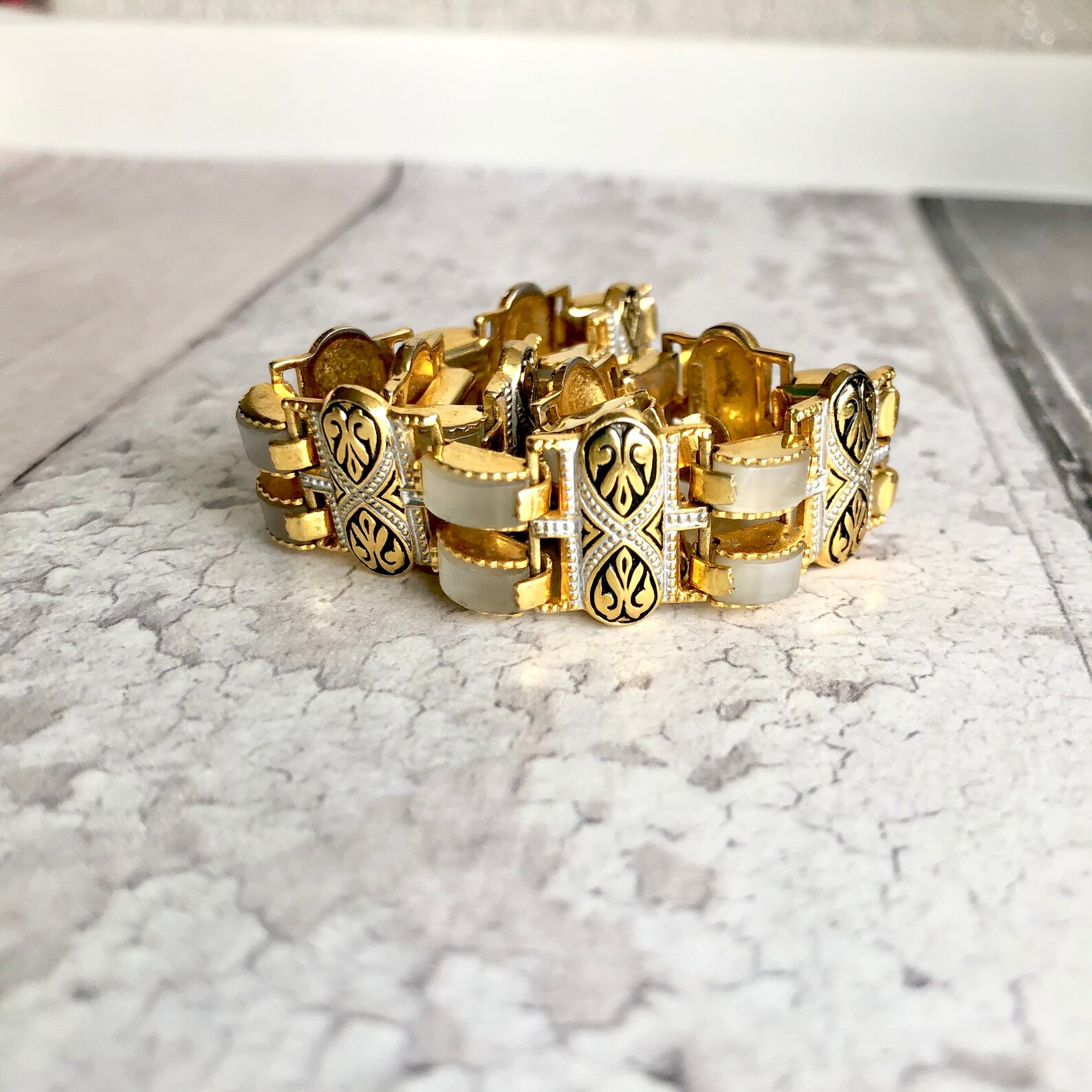 Gold tone damascene Bracelet. Etsy