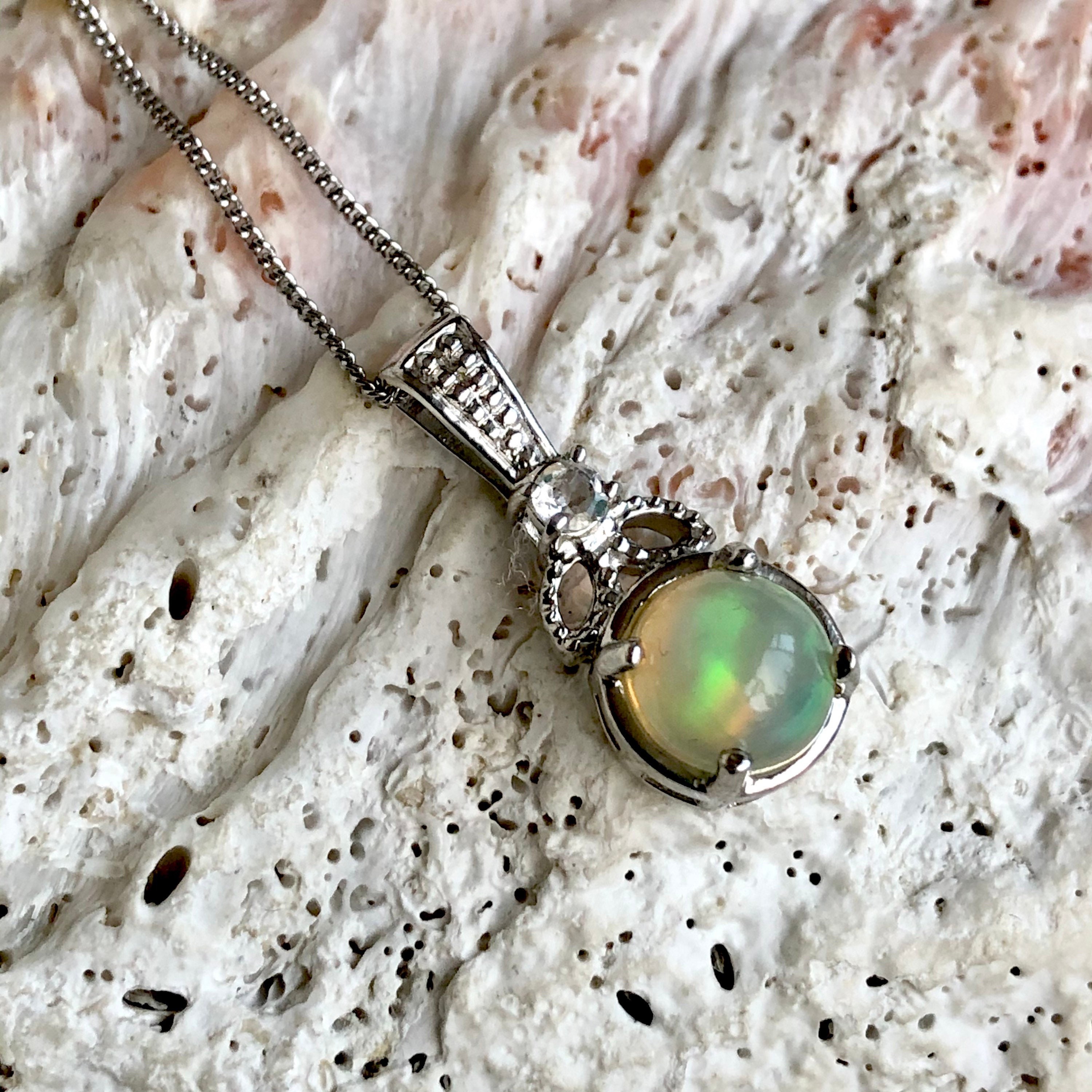Opal silver necklace. | Etsy