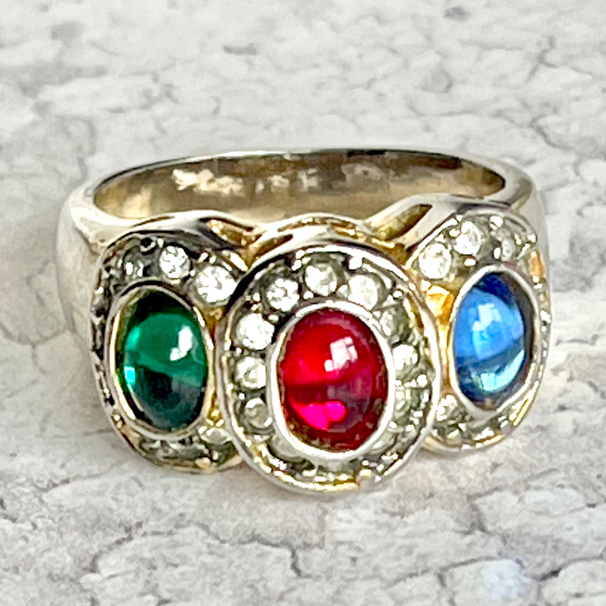 Silver & gold tone glass stone ring. Etsy