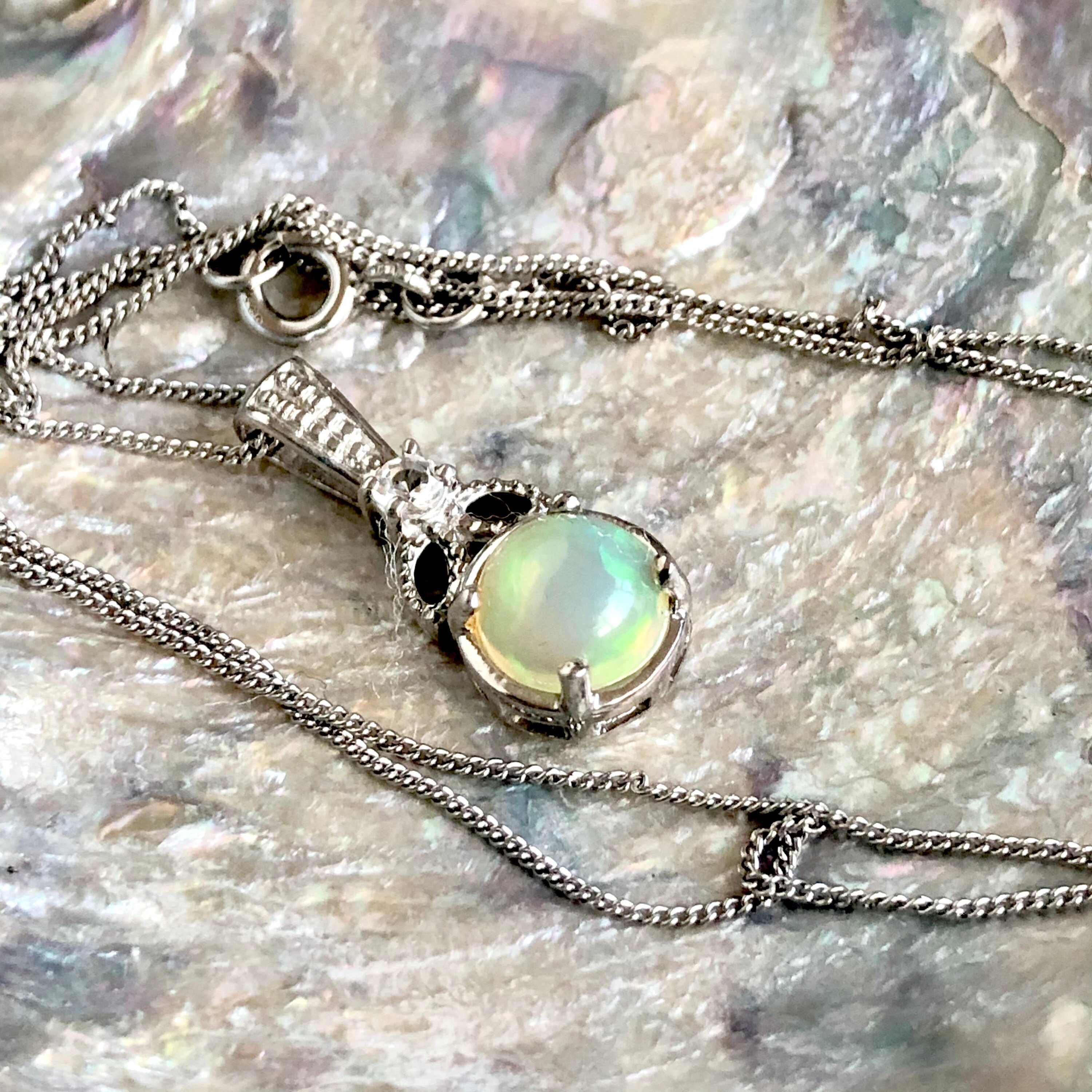 Opal silver necklace. | Etsy