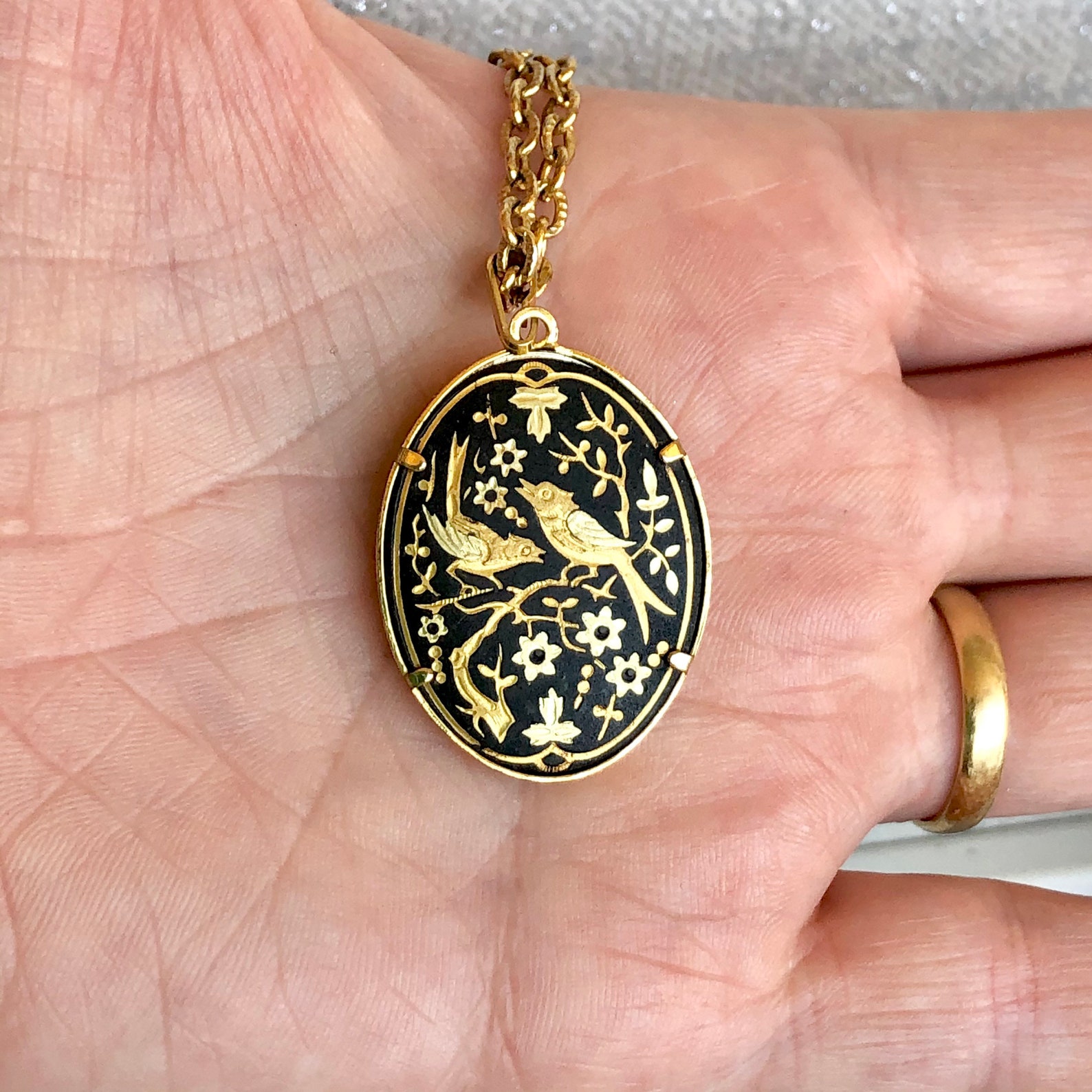 Ia damascene Gold tone necklace & pendant Etsy