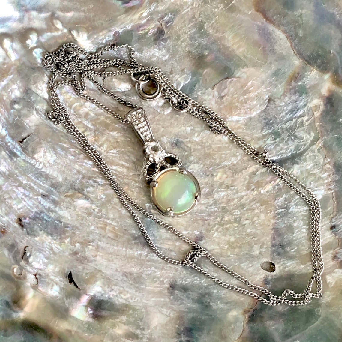 Opal silver necklace. | Etsy