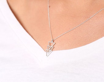 Sterling silver necklace with three triangles pendant - symbolizes harmony, bond between three and stability