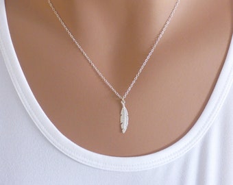 Collier plume 100 % argent sterling • Collier délicat • Collier simple • Pendentif plume • Collier superposé • Cadeau pour elle