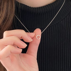 Tiny Sterling Silver Circle Necklace Simple Circle Necklace Dainty Necklace Silver Karma Necklace Gift For Her AlinMay image 2