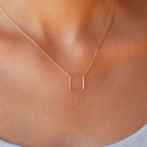 Square Necklace • 14K Gold Filled • Double Chain Necklace • Geometric Jewelry • Dainty Necklace • Gift for her