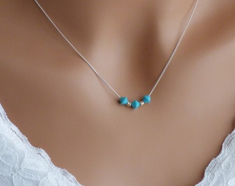 Dainty Silver Necklace • Turquoise Beads Necklace • Tiny Charm Necklace • Gift for her