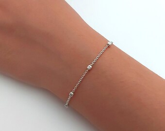 Stylish Beaded Chain Bracelet in Sterling Silver for Her - Perfect Accessory for Any Occasion