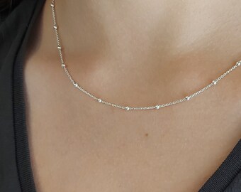 Minimalist Sterling Silver Round Beads Chain Necklace - Layering Necklace - Elegant and Modern Jewelry