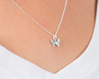 Subtle Elegance: Silver Necklace with Delicate Tiny Butterfly Charm