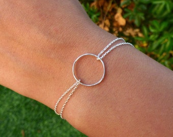 Circle Bracelet in Sterling Silver • Dainty Bracelet • Karma Jewelry • Open Circle Bracelet • Double Chain Bracelet • Gifts for her