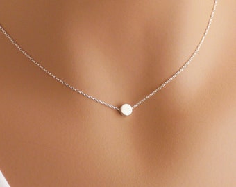 100% Sterling Silver Dot Necklace • Smooth or Hammered  • Simple Circle Necklace • Dainty Necklace • Gift for her • AlinMay