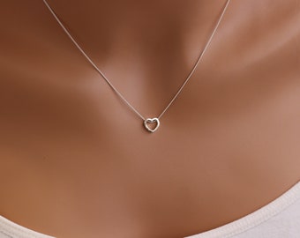 Sterling Silver Heart Necklace • Hammered Heart Necklace • Dainty Necklace • Small Heart Necklace • Open Heart • Gift for her