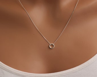 Sterling Silver Hammered Circle Necklace • Tiny Charm Necklace • Dainty Necklace • Minimalist Necklace • Karma Jewelry • Gift for her