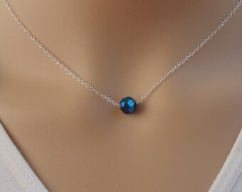 Blue Bead Necklace, Layering Necklace, Small bead Necklace, Bead Jewelry ,Silver Necklace, Simple Necklace, Gift for daughter, AlinMay