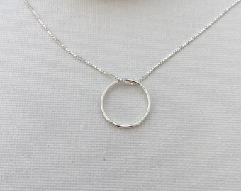 Stunning Sterling Silver Necklace with Hammered Ring Pendant - Perfect Gift for Her