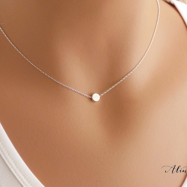 100% Sterling Silver Dot Necklace • Smooth or Hammered  • Simple Circle Necklace • Dainty Necklace • Gift for her • AlinMay