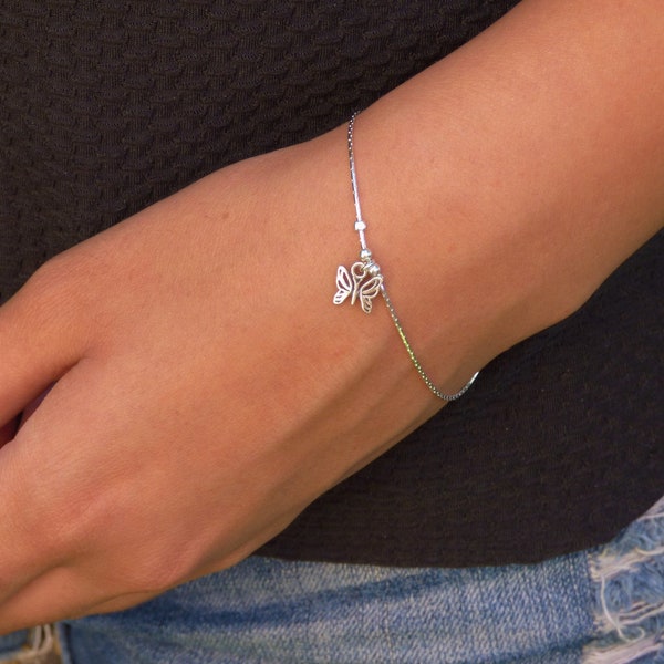 Butterfly Bracelet • Sterling Silver • Tiny Charm Bracelet • Dainty Bracelet • Thin Silver Bracelet • Minimalist Jewelry Girls • AlinMay