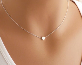 100% Sterling Silver Dot Necklace • Smooth or Hammered  • Simple Circle Necklace • Dainty Necklace • Gift for her • AlinMay