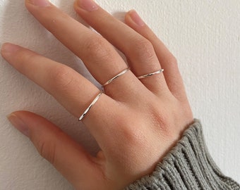 1.2 MM Simple Thin Band Ring • 925 Sterling Silver • Smooth or Hammered Finish • Stacking Ring • Gift for her • Minimalist Ring