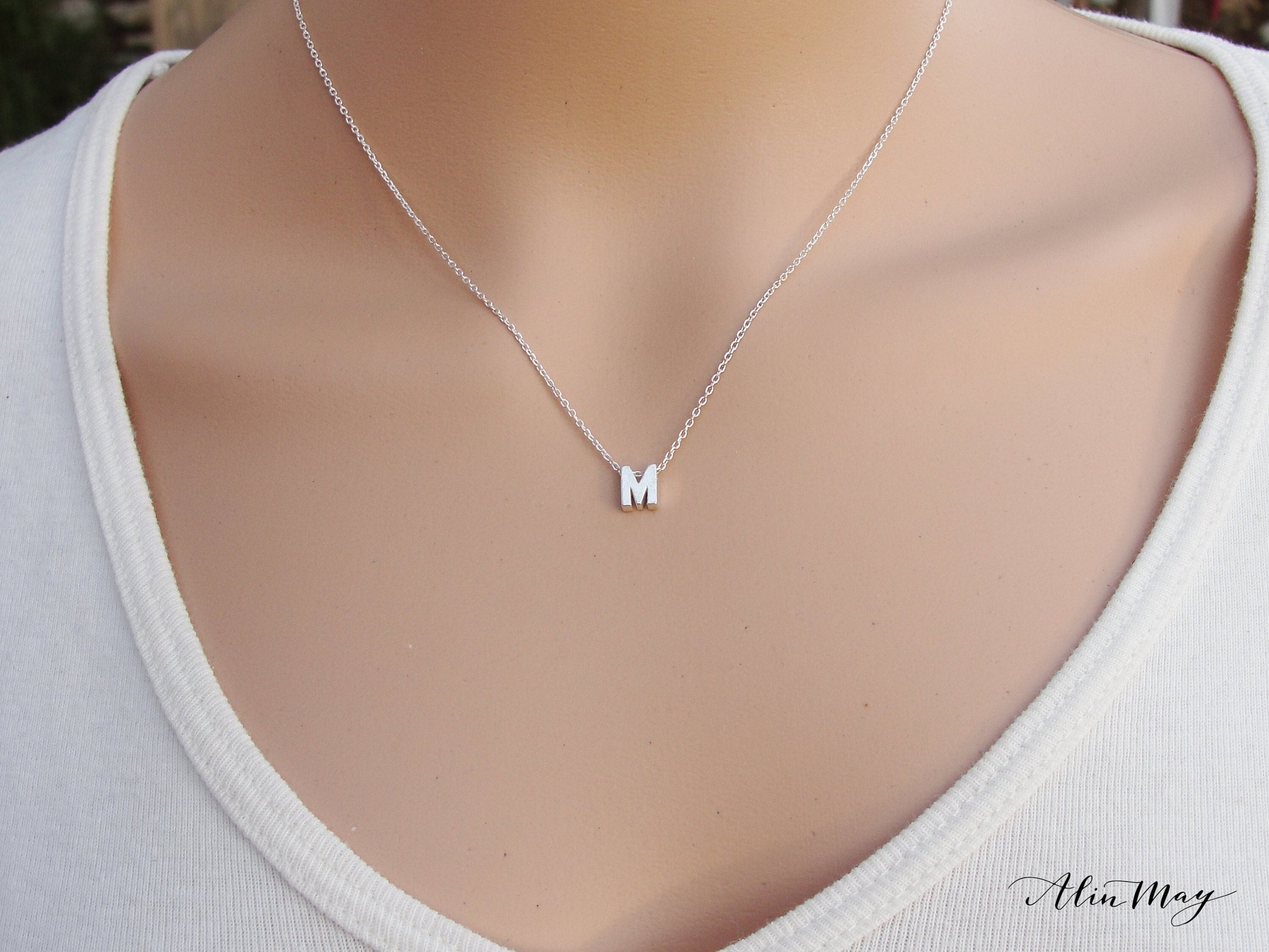 100% Sterling Silver Initial Necklace 