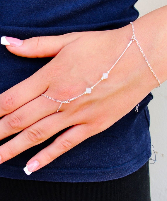Lucky Jewellery Elegant White Color Gold Plated 1 Pair Finger Ring Bracelet  For Girls & Women