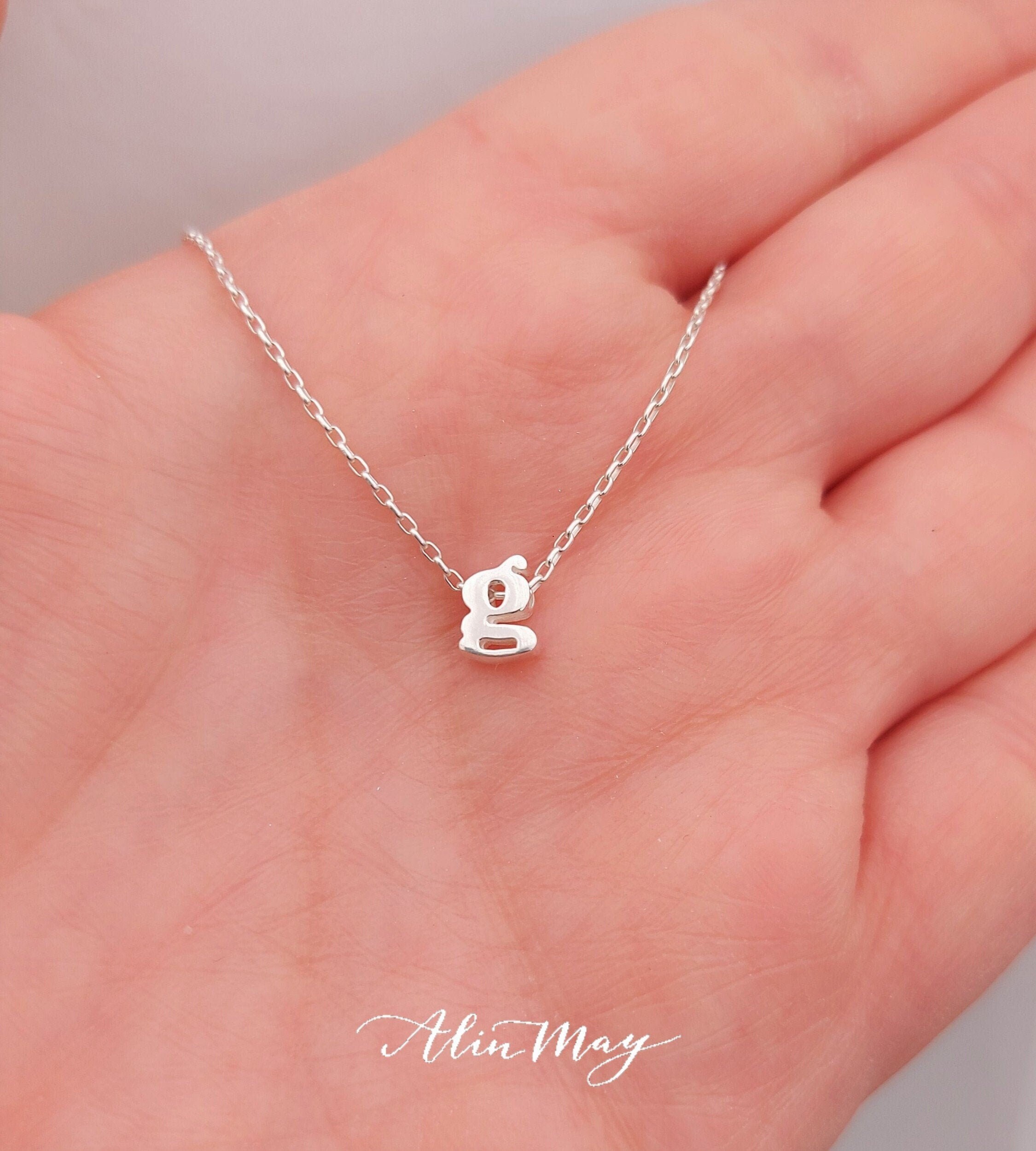 Tiny Initial Necklace Sterling Silver 