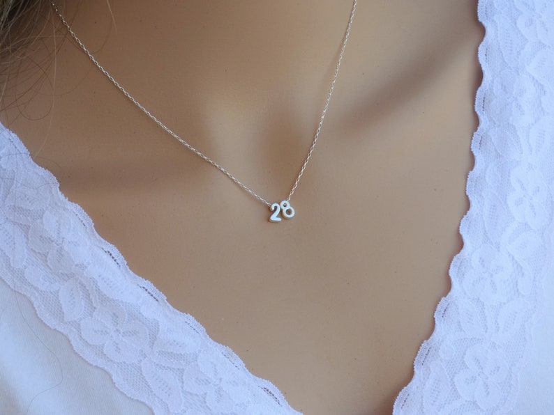 Tiny Sterling Silver Number Necklace Layering Necklace Etsy