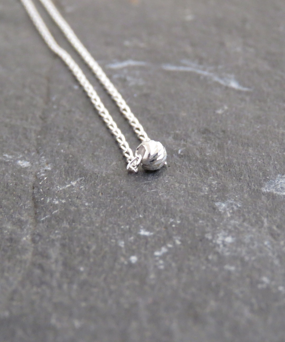 Tiny Bead Necklace Real Silver Necklace Single Bead Etsy